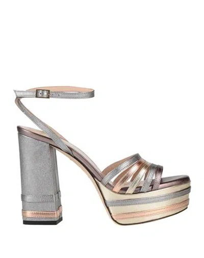 Ernesto Esposito Woman Sandals Silver Size 7.5 Textile Fibers