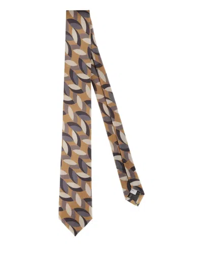 Errico Formicola Leaf-pattern Silk Tie In Brown