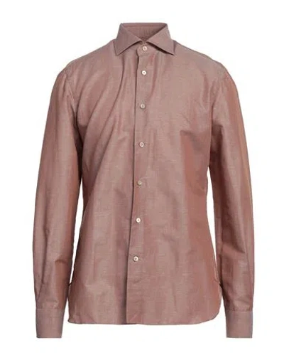 Errico Formicola Napoli Man Shirt Light Brown Size 16 Cotton, Linen In Sand
