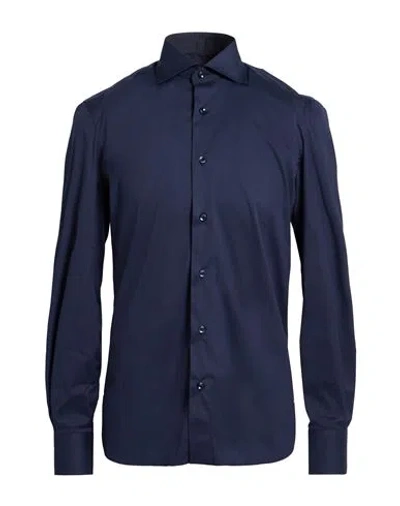 Errico Formicola Napoli Man Shirt Midnight Blue Size 15 Cotton, Polyamide, Elastane