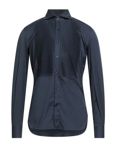 Errico Formicola Napoli Man Shirt Midnight Blue Size 15 Cotton, Polyamide, Elastane