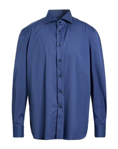 Errico Formicola Napoli Man Shirt Navy Size 15 Cotton, Polyamide, Elastane In Blue