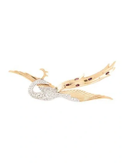 Pre-owned Erte 14k Ruby & Diamond Phoenix Brooch In Multicolor