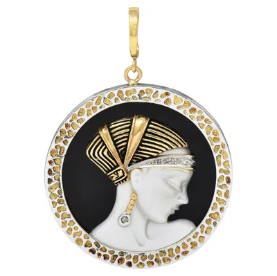 Pre-owned Erte Erté 1980 Diamond Onyx Pearl 14k Gold Silver Love's Enchantment Pendant Brooch In Black