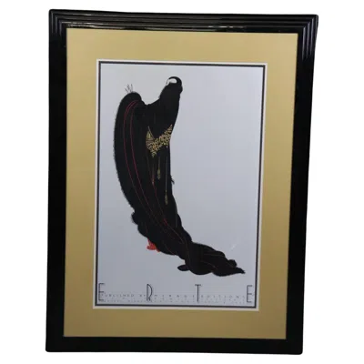 Pre-owned Erte Art Deco Erté Framed Signed Serigraph Of A Women Dressed As Dracula In Brown