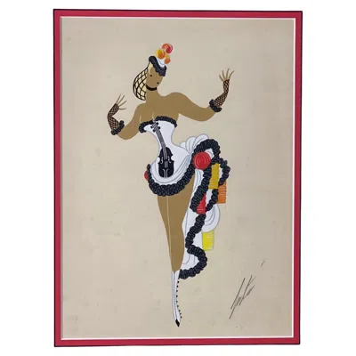 Pre-owned Erte Mid-20th Century Art Deco Original Painting "la Violan" By Erté In Sand