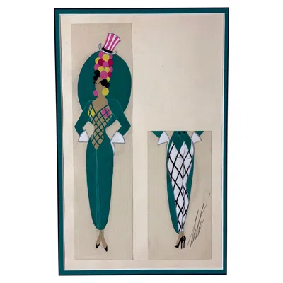 Pre-owned Erte Mid-20th Century Art Deco Original Painting "uncle Sam" By Erté In Sand