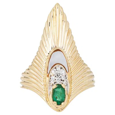 Pre-owned Erte Peacock Rayonnement Ring Ltd Edition Emerald Diamond Vintage 14k Gold In Green