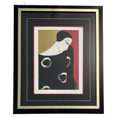 Pre-owned Erte Roberto Tortoli Art Deco Color Lithograph In The Manner Of Erté In Black