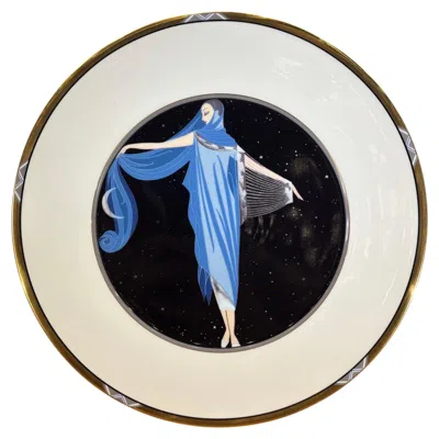 Pre-owned Erte Vintage Erté “moonlight” Porcelain Collector Plate, Art Deco, 1988 In Sand