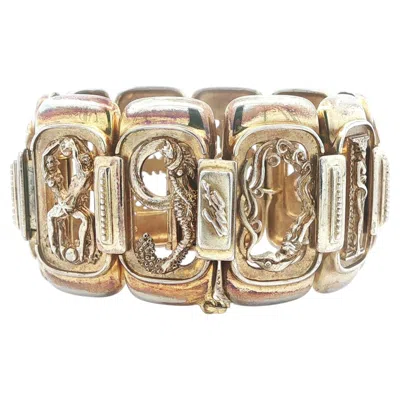 Pre-owned Erte Vintage  Vermeil Silver Numbers Romain De Tirtoff Design Wide Bracelet In Multi