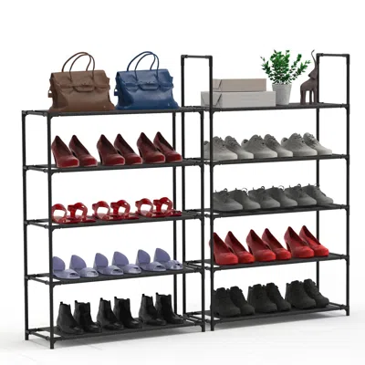 Eruule 10 Tiers Shoe Rack Space-saving 25-30pairs Tall Shoe Shelf 23.03x10.82x72.83inches Non-woven Fabric  In Black