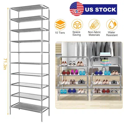 Eruule 10 Tiers Shoes Rack Shelves 27 Pairs Shoes Storage Organizer Stand Non-woven Fabric Detachable Shoes In Silver