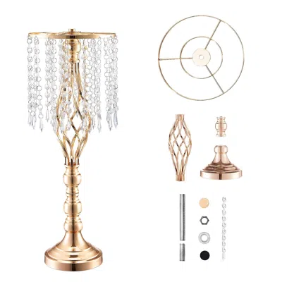 Eruule 10pcs 55cm/21.65' Tall Crystal Wedding Flower Stand, Metal Wedding Centerpiece Vase, Gold Flower Hol