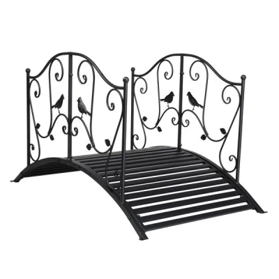 Eruule 119*67*71cm Courtyard With Bird Pattern Arched Handrail Courtyard Iron Bridge Black