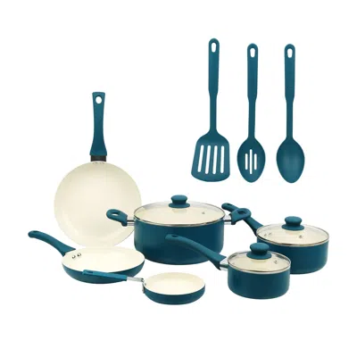 Eruule 12 Piece Ceramic Nonstick Aluminum Pots And Pans Cookware Set, Blue In Green