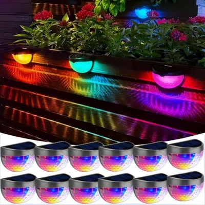 Eruule 12 Solar Fence Lights, Solar Platform Colorful Lights, Solar Wall Lights, Rechargeable Solar Cells, 
