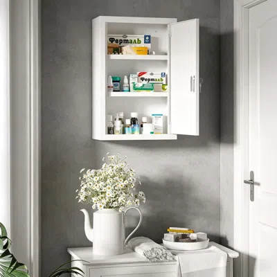 Eruule 12" X 18" Lockable Medicine Cabinet, 3 Tier Steel Medical Wall Box With 2 Keys And Shelves - Steel In White