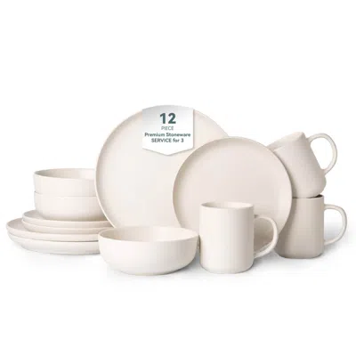Eruule 12-piece Stoneware Dinnerware Sets With Mugs Microwave & Dishwasher Safe Non-toxic Dinner Plates Bow