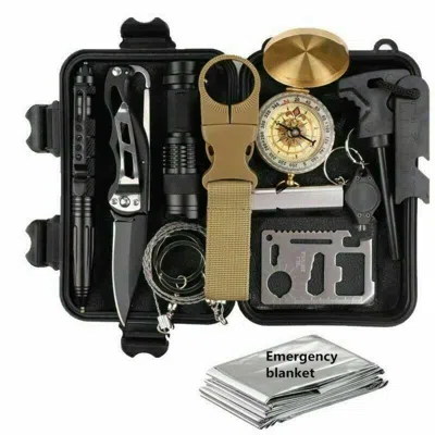 Eruule 14 In 1 Outdoor Emergency Survival Gear Kit Camping Tactical Tools Sos Edc Case In Black