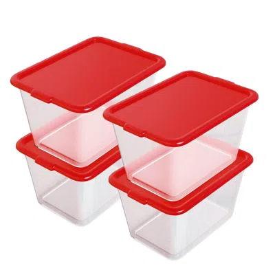 Eruule 14.5 Gal 4-pack, Stackable Clear Storage Bins With Lids, See-through Plastic Totes, 14.5-gallon (58- In Red