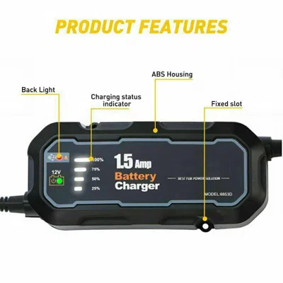 Eruule 1500mah Automatic Smart Battery Charger 12v Portable Car Auto Trickle Maintainer In Black
