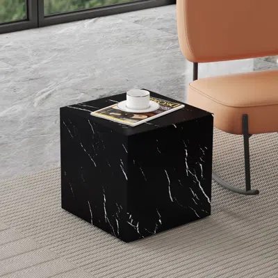 Eruule 15.7*15.7*15.7 Inch Black Marble Texture Mdf Coffee Table - Luxurious Design, Perfect Living Room Ac