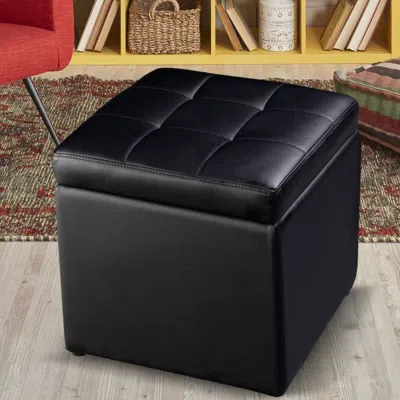 Eruule 16 Inch Ottoman Pouffe Storage Box Lounge Seat Footstools In Black