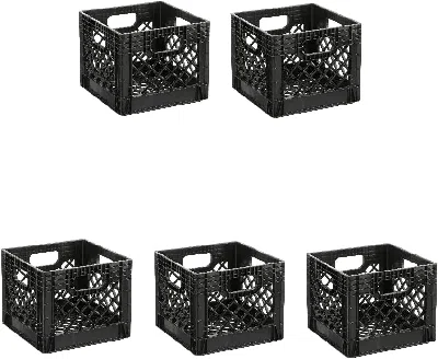 Eruule 16qt Heavy-duty Plastic Square Milk Crate Black 5 Pack