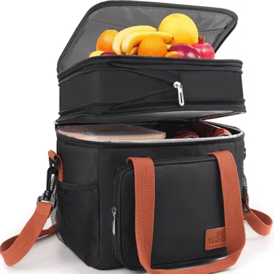 Eruule 17l Expandable Dual Compartment Lunch Bag, Leakproof Warmer/cooler Lunch Tote Bag With Side Pocket & In Black