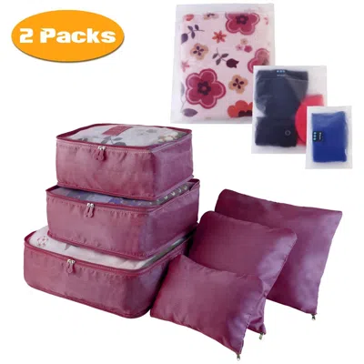 Eruule 18pcs/2set Clothes Storage Bags Water-resistant Travel Luggage Organizer Clothing Packing Cubes For  In Pink