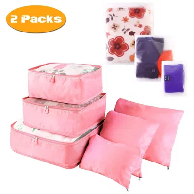 Eruule 18pcs/2set Clothes Storage Bags Water-resistant Travel Luggage Organizer Clothing Packing Cubes For  In Pink