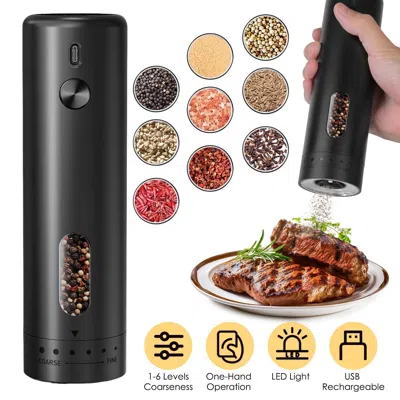 Eruule 1pc Electric Pepper Grinder Usb Rechargeable Pepper Mill Automatic Salt Grinder With 6 Adjustable Co In Black