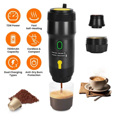 Eruule 1pc Portable Electric Espresso Machine Cordless Coffee Maker Self-heating Car Espresso Maker With An In Black