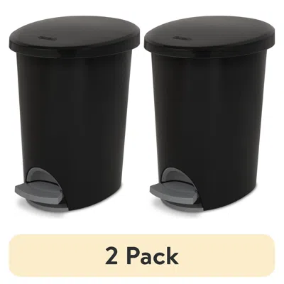 Eruule (2 Pack) 2.6 Gallon Ultra Stepon Wastebasket, Small Plastic Trash Can, Step On To Open, Black