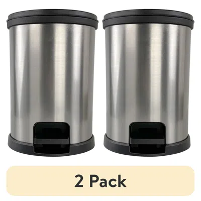 Eruule (2 Pack) Bathroom Trash Can, 1.5 Gallon, Plastic Round Step Garbage Bin, Silver