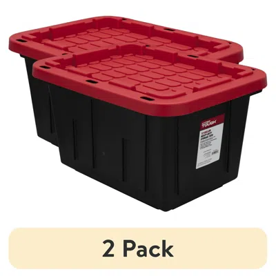 Eruule (2 Pack) Small Storage Bin, 12 Gallon Plastic Storage Container With Snap-on Lid, Black And Red, Ind