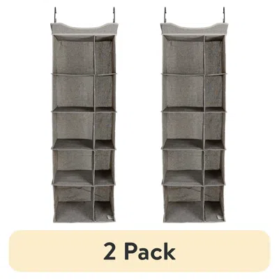 Eruule (2 Pack)charleston10-compartment Hanging Closet Organizer, Fabric, 16"w X 12"d X 48"h In Gray