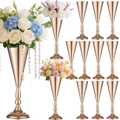 Eruule 2 Pcs Golden Vase Flower Wedding Centerpieces For Tables 14 In Tall Flower Display Stand Wedding Met