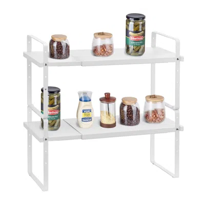 Eruule 2 Tier Cabinet Organizer Shelf Counter Shelves Steel Kitchen Storage Spice Rack - 25.6x8.7 Inch-whit In White