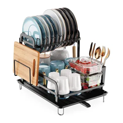 Eruule 2-tier Dish Drying Rack For Kitchen Counter Space Saving Rustproof Dish Rack With Drainboard Detacha In Multi