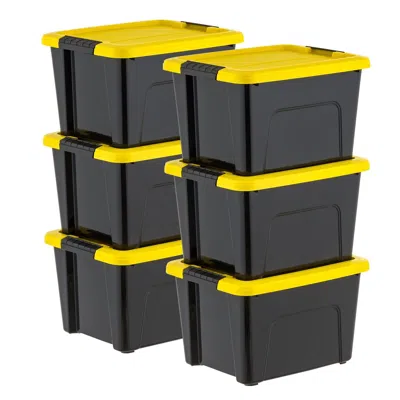 Eruule 20 Qt. Plastic Storage Bins With Lids, Stackable Storage Containers, Totes, 6 Pack In Black