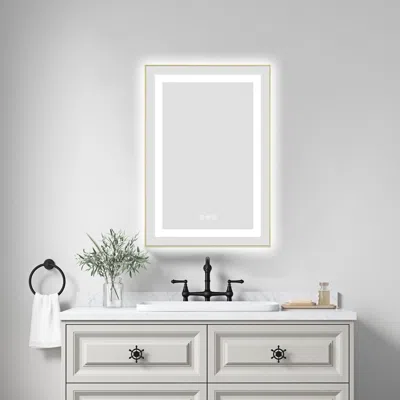 Eruule 20 X 30 Inch Led Bathroom Mirror With Front And Backlight, Wall Mounted Vanity Mirror With Aluminum  In White