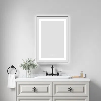 Eruule 20 X 30 Inch Led Bathroom Mirror With Front And Backlight, Wall Mounted Vanity Mirror With Aluminum  In White