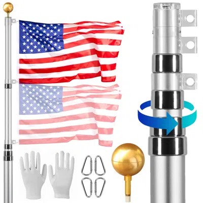 Eruule 20ft Telescoping Flag Pole Kit, Heavy Duty Aluminum Alloy In Ground Flag Poles For Outside, 3 Displa