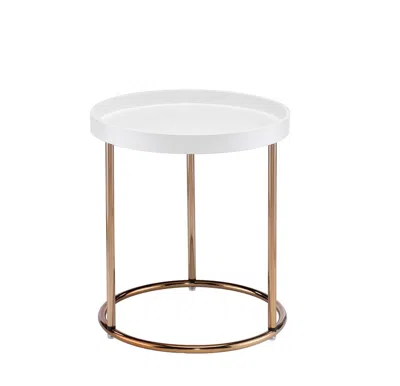 Eruule 21.75" White Edie Mid-century Lipped Edge Side Table W/ Copper Legs