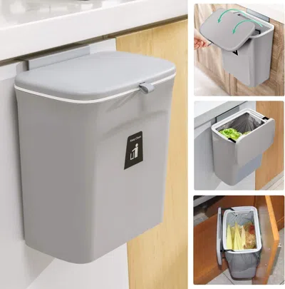 Eruule 2.4 Gallon Kitchen Compost Bin For Counter Top Or Under Sink, Hanging Small Trash Can With Lid For C In Gray