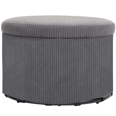 Eruule 24 Inches Round Storage Ottoman Stool With Lid, Upholstered Corduroy Foot Rest For Living Room, Bedr