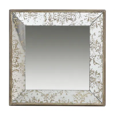 Eruule 24" X 24" Antique Silver Square Mirror With Floral Accents, Decorative Display Tray, Hanging Mirror, In Gray
