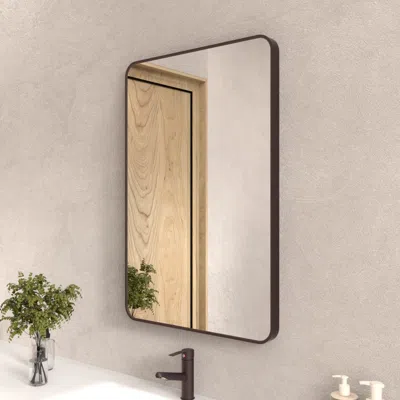 Eruule 24x36 In. Aluminum Framed Rounded Rectangle Bathroom Wall Mirror, Oil Rubbed Bronze Bathroom Vanity  In Black